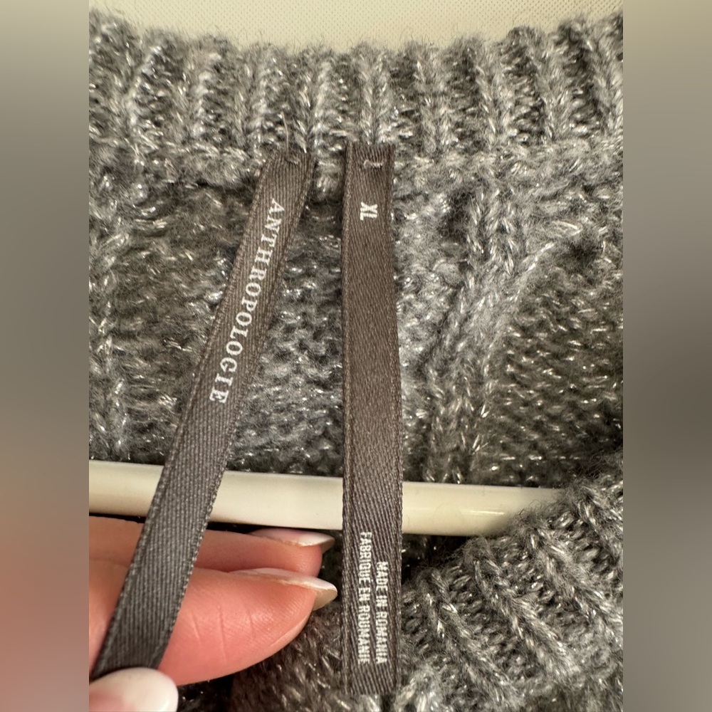 Anthropologie grey silver sparkly cardigan sweater wool cable knit XL 1X - Picture 6 of 6